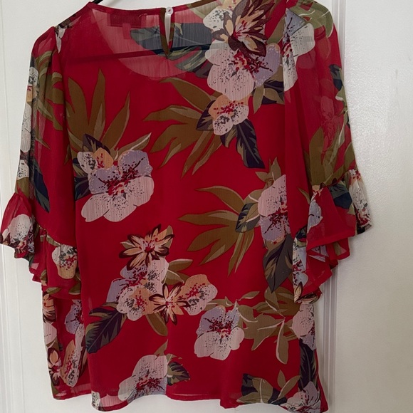 Hayden Red Floral Blouse with Ruffle Sleeves - Picture 7 of 7